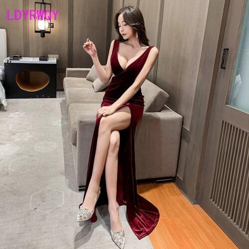 Night dress sexy low-cut waist open split temperament dress Zippers Sleeveless Floor-Length