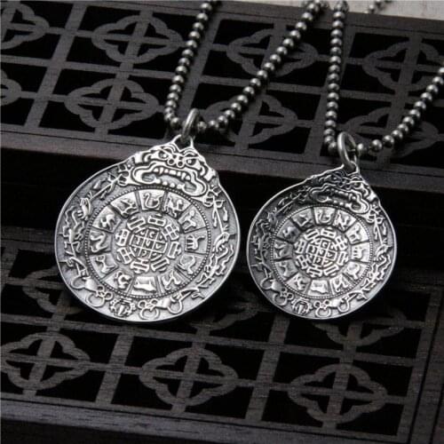 Silverplate S925 Sterling Silver Jiugong Gossip BrPendant Retro Thai Silver Personality Necklace Pendant Men Women Models