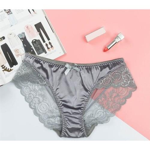 Sexy Satin Lace Panties Womens Underwear Transparent Sheer Lace Briefs Tangas Knickers Soft Shiny Satin Panty