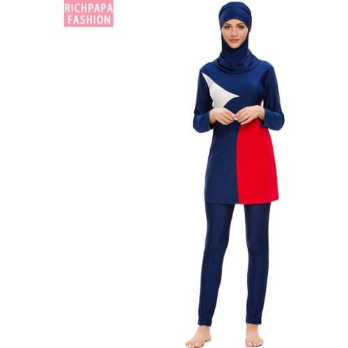 Womens Muslim Swimwear Islamic Long Sleeve Swimsuit Burkinis Beach Full hijab Modest Hooded Large Size Pants