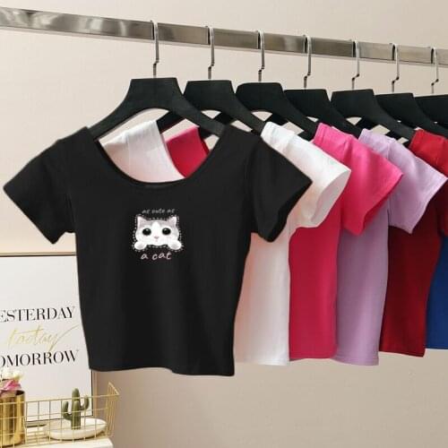 11 Colors Print Crop Top Women T-shirt Cropped Slim High Waist Short Sleeve Basic Summer Clothes Tops Woman Free Shipping Tee