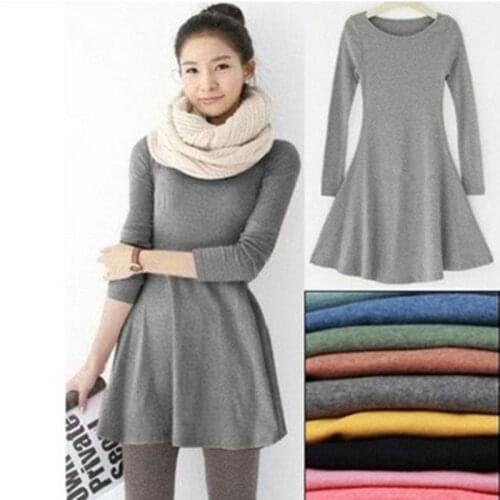 New Fashion Clothes vestidos Spring Women Dress Brushed 100% Cotton Autumn Winter Dress Female Long Sleeve O-Neck Woolen Dresses