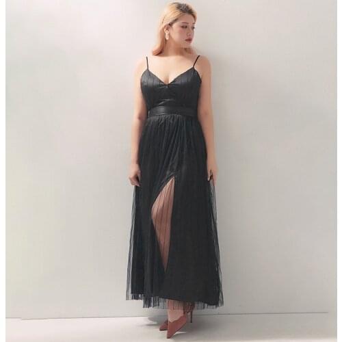 Women Formal Evening Dress Black Elegant A-Line Sleeveless Ankle-Length New Plus Size Lace Up Cut-out Evening Dress Long D076