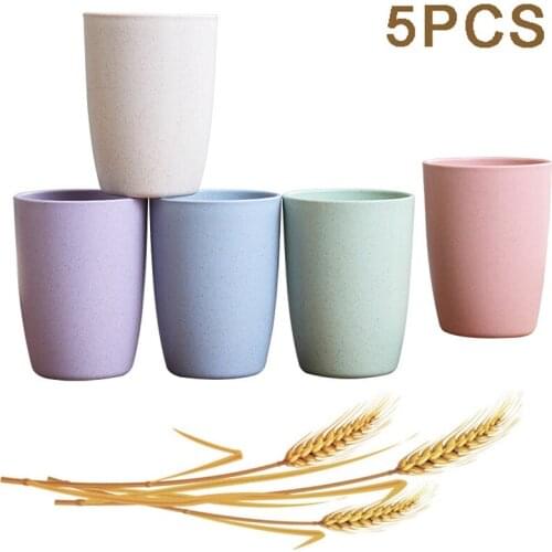 5pcs Wheat Straw Tea Cup Eco Friendly Biodegradable Toothbrush Cup Coffee Tea Milk Drink Cup Bathroom Kitchen Cups