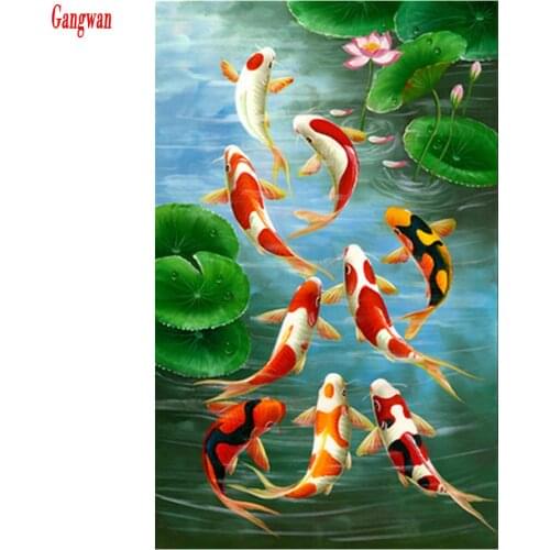 DIY 5D Diamond Painting Animal fish koi pattern Home Decor Full square round Rhinestone Diamond Embroidery Cross Stitch wall art