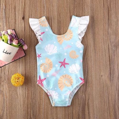 Pudcoco Newborn Baby Girl Clothes Beach Shell Print Sleeveless Bowknot Bikini Swimwear Swimsuit Swimming Bathing Suit Clothes