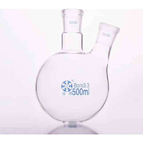 Two-necked flask oblique shape,with two necks standard grinding mouth,Capacity 500ml,Middle joint 24/29 and lateral joint 24/29