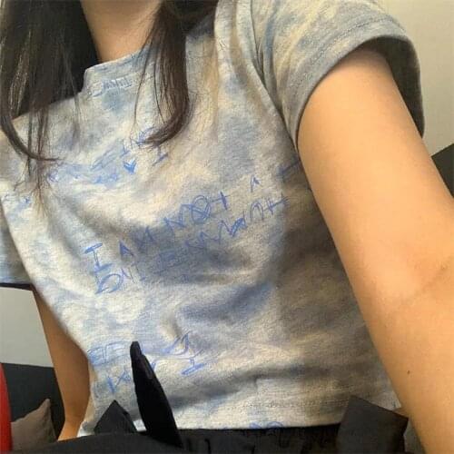 Short Sleeve T-shirts Women Tie Dye Vintage Crop Tops Korean Style Streetwear Casual Popular Tees Trendy Female Summer