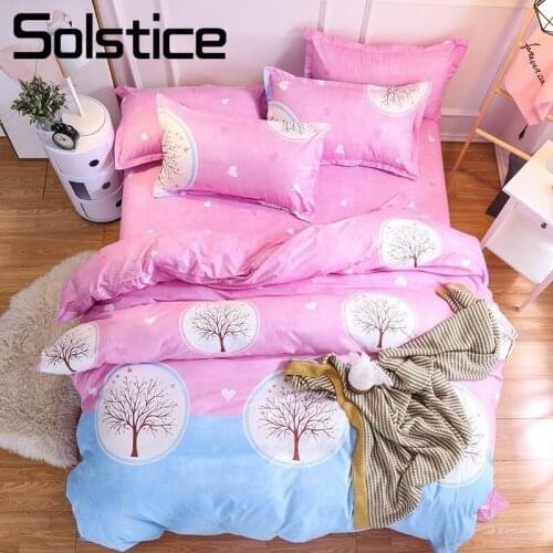 Solstice Home Textile Queen Full Bedding Set Pink Wish Tree Blue Duvet Cover Pillowcase Sheet Girl Kid Teen Woman Bed Linens Kit