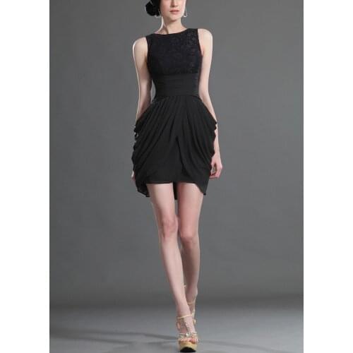 Short Mini Little Black Dress Bridesmaid Dress Lace Simple Evening Formal Wedding Guest