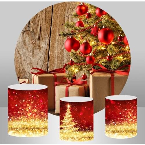 Circle Round Backdrops Christmas Tree Gifts Wood Wall Baby Party Photo Background Chirstmas Backdrop Photocall Photo Studio