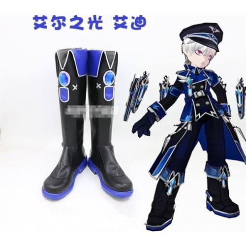 The Hot Online game ELSWORD Eddie Cosplay Shoes Custom Made PU leather with Zipper Boots A