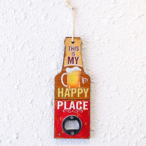 LINKWELL 1PC 19.8*7cm Vintage American This is My Happy Place Beer Bottle Opener Cafe Bar Restaurant Wall Pendant USA Wall Decor