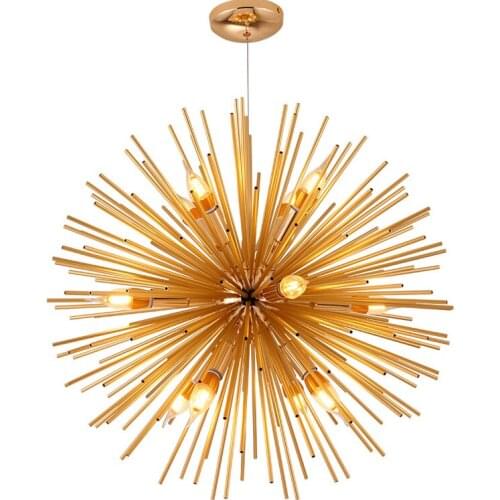 Modern Golden Aluminium Tube Spark Ball Fireworks Chandelier Restaurant Bedroom Clothing store Creative Dandelion Lamp