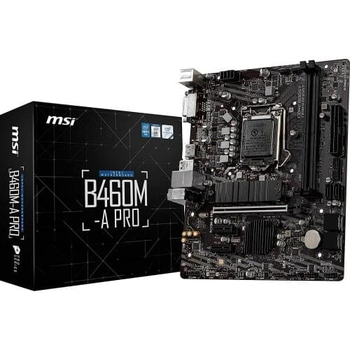 MSI B460M-A PRO ProSeries Motherboard mATX, 10th Gen Intel LGA 1200 Socket, DDR4, M.2 Slot, USB 3.2 Gen 1, 2.5G LAN, DVI/HDMI
