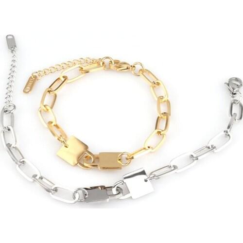 Fashion punk stainless steel bracelet handcuffs bracelet lock bracelet pendant thick chain bracelet for women charm bracelet