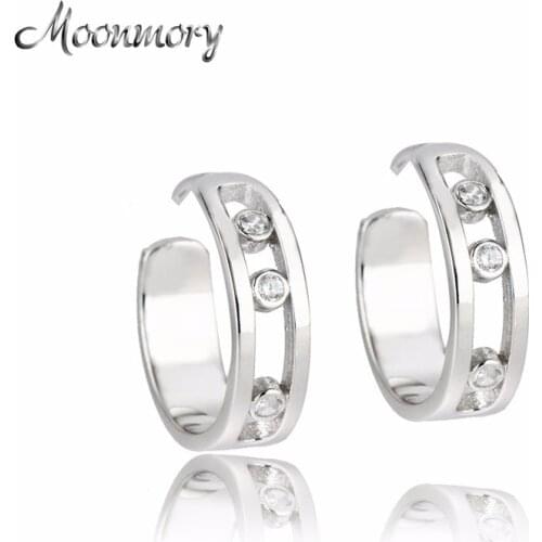 Moonmory 925 Sterling Silver Zircon Europe Fashion Crystal Round Stud Earring Silver Wedding Earring Brincos For Women Jewelry