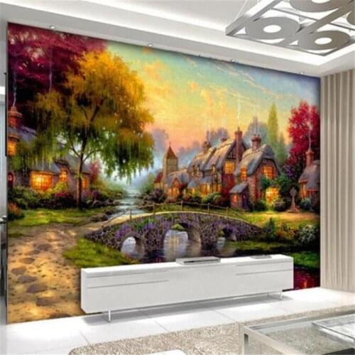 Customized modern wallpaper 3d hand-painted European and American fairy tale country landscape oil painting TV wall paper обои