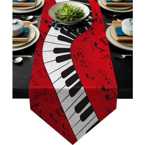 Piano Music Note Red Background Table Runners Modern Dining Buffet Kitchen Table Runner Farmhouse Rustic Wedding Decor