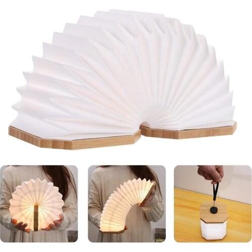 Novelty Wooden Book Light Folding Organ Light USB Rechargeable Night Light Wooden Table Lamp Creative Gift Home And Office Decor