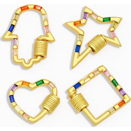 OCESRIO Multi Color Brass CZ Hand of Fatima Clasps for Jewelry Making Pendant Gold Heart Connector Charms for Necklace cspa097