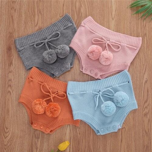 0-18M Baby Short Solid Color Drawing Straps Elastic Band With Balls Tassel Button Closure Bottoms Baby Boys Girls Knit Shorts