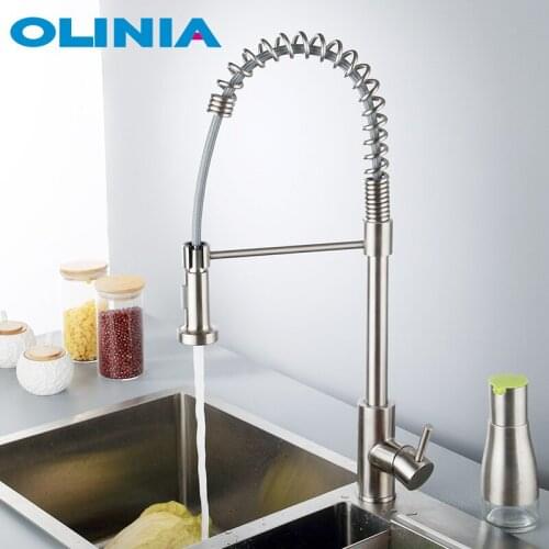 Olinia High Arc Soft Pull Down Kitchen Faucet Full 304 Stainless Steel Pre Rinse Kitchen Sink Faucets Brushed Nickel OL98015