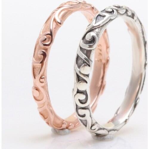 Bewill Authentic S925 Sterling Silver Valentines Day Aristocratic Charm Simple Individuality Pattern Stacked Joint Ring