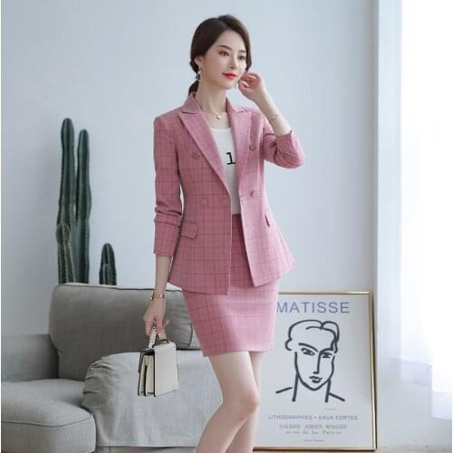 Autumn Plaid Suit Pants Set Women New Fashion Womens Slim OL Formal Wear Workwear Pant Suits Office lady Overalls Sets