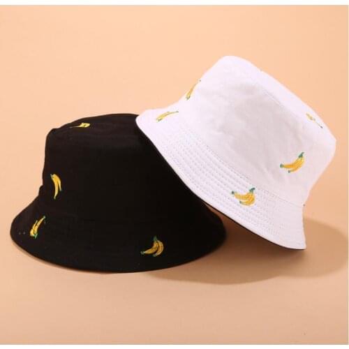 2019 Two Side Reversible Fruit Banana bucket hat for men women fisherman hat panama bob hat white,pink,khaki,yellow summer hat