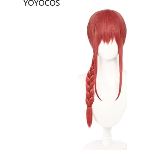 YOYOCOS Chainsaw Man Blood Fiend Power Makima Cosplay Wigs Cute Brick Red Long Wigs Sexy Wigs Halloween Party Role Play New 2021