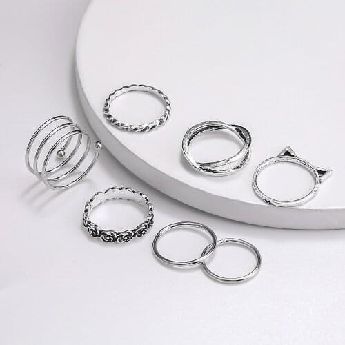 Simple Minimalist 2021 Spiral Stack Rings For Woman Cute Kittly Cat Ear Roses Flower Rings Set Vintage New Trendy Girl Jewelry