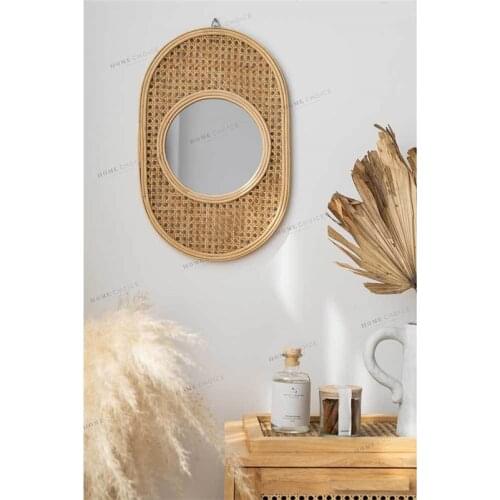Rattan Art Decoration Oval Makeup Mirror Dressing Wall Hanging Mirrors Bedroom Home Decor