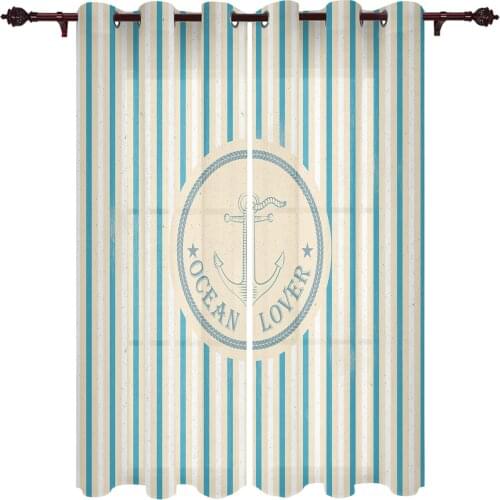 Patio Curtain Nautical Anchor Stripes Indoor Living Room Bedroom Kitchen Outdoor Drape For Porch Gazebo Pergola Canopy Beach