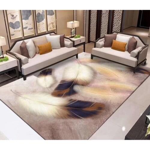 Modern Feather Flower Printed Carpet Coffee Table Area Rugs Bedroom Carpets for Living Room Anti-Slip Footpad Home Decor