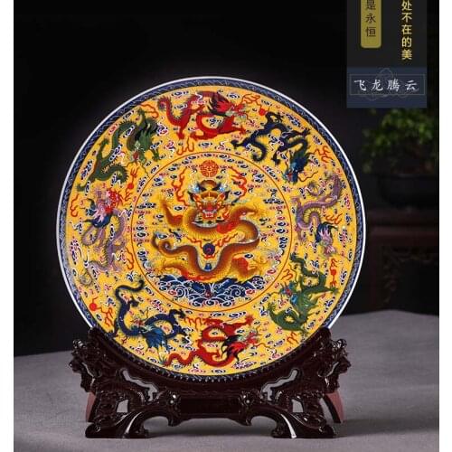 Special Offer TOP efficacious Town house GOOD LUCK FENG SHUI handicraft CHINA Royal dragon porcelain plate Decoration art