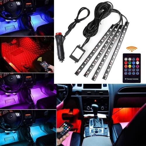 LED Car Foot Light Ambient Lamp With USB Wireless Remote Music Control Multiple Modes Automotive Interior Decorative Lights