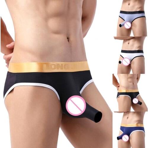 Longjiang Open Top Men Briefs 3D Elephant Nose Ice Silk Wide Waistband U Convex Male Underwear Underpants for Living Room