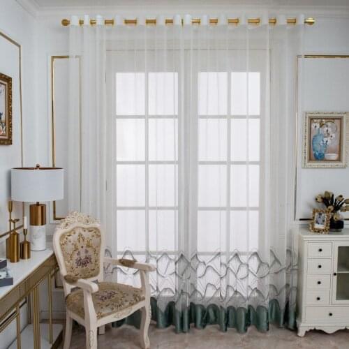 Gradient embroidered Tulle Curtains for Living Room, Green Window Treatments for Bedroom Sheer Curtain Ready Made Curtains