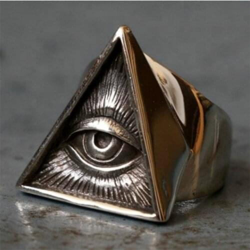 Vintage Mens Stainless Steel Biker Ring Skull Silver Color Freemason Illuminati Triangle Masonic Rings for Male Punk Jewelry