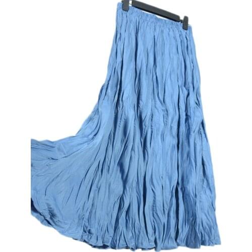 Blue Fashion Korean Pleated Skirt Female High Elastic Waist Midi Long Skirts Women Elegant Black White Casual School Skirt Femme