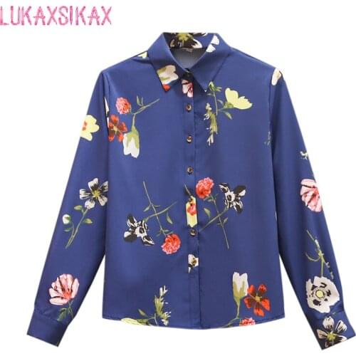 2020 New Spring Autumn Women Long Sleeve Shirt High Quality Fashion Flowers Print Blue Shirt Loose Plus Size Women Shirt