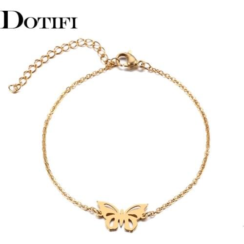 DOTIFI Stainless Steel Bracelet For Women Hollow Butterfly Gold And Silver Color Pulseira Feminina Lovers Engagement Jewelry