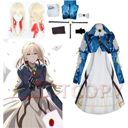 Violet Evergarden Cosplay Costumes Violet Evergarden Uniforms Anime Costume for Women Halloween Wig Dress Coat Gloves Full Set