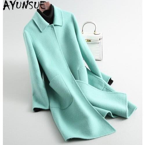 AYUNSUE Autumn Winter Coats Women Elegant Wool Coat Female Spring 2020 Womens Jacket Double-side Casual Coats Outerwear 20212