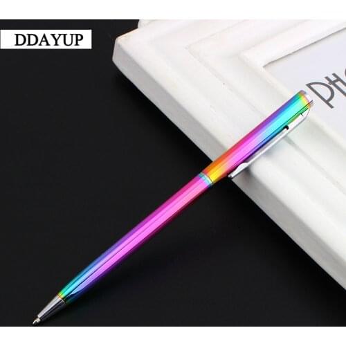 1Pcs Rainbow Colorful Ball Pen Stainless Steel Rod Rotating Metal Ballpoint Pen Stationery Ballpen 1 mm Office & School Supplies