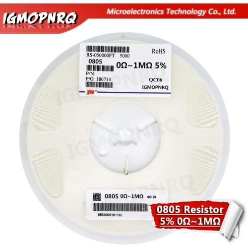 1Reel 5000pcs 0805 SMD 5% Chip Resistor Resistance 0 ~ 10M ohm 0R 1R 18R 47R 56R 470R 1K 4.7K 47K 10K 100K 220K 680K 560K