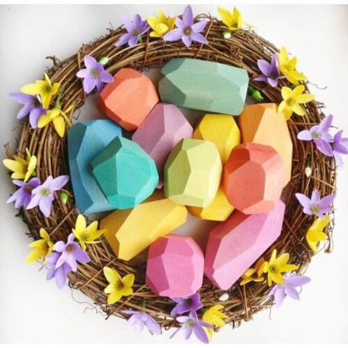 18 Pcs Children Wooden Colored Stone Stacking Game Building Block Kids Toys Gift