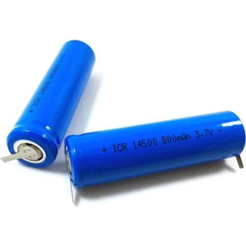 2PCS ICR14500 800MAH 3.7V with straight nickel plate at both ends