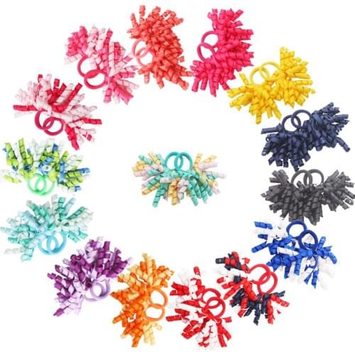 30pcs/lot Solid Curly Hair Bows Ties for Baby Girls Toddlers Ponytail Holder Elastic Bands Christmas Halloween Hair Accessories